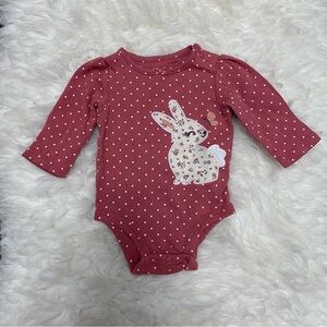 CARTER'S PINK POLKA DOT FLORAL BUNNY PATCH LONG SLEEVE BODYSUIT